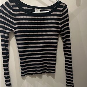 a new day Black and Gray Striped Long Sleeve Top